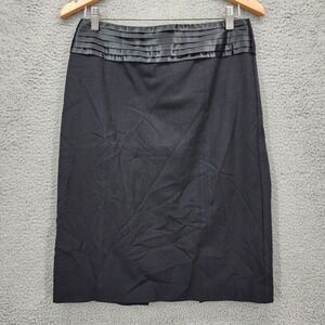 Kristin Davis Womens Black Pencil Skirt Satin Pleated Waist Size‎ 4 Professional